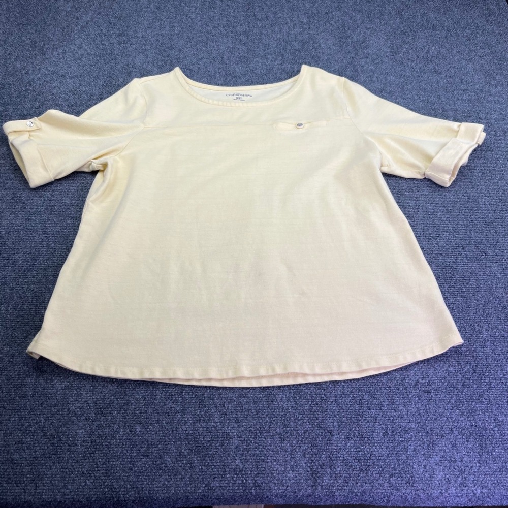 Croft & Barrow T-Shirt Yellow XXL Short Button‎ Tab Sleeve Scoop Neck Knit Top